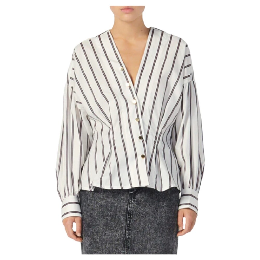 NEW SANDRO Womens Naelle Striped Top White Black Long Sleeve Size 2 /US M ($340)